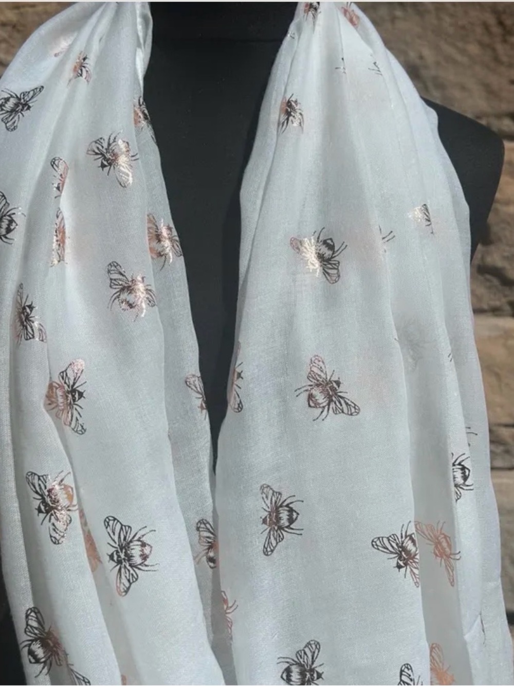 Lightweight White Bee Print Scarf - Women Accessories